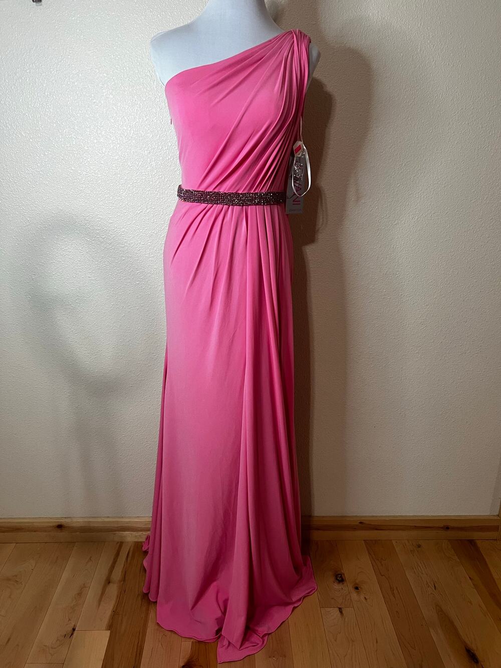Jovani 40932 one shoulder ruched Greek goddess prom formal dress hot pink NEW 4